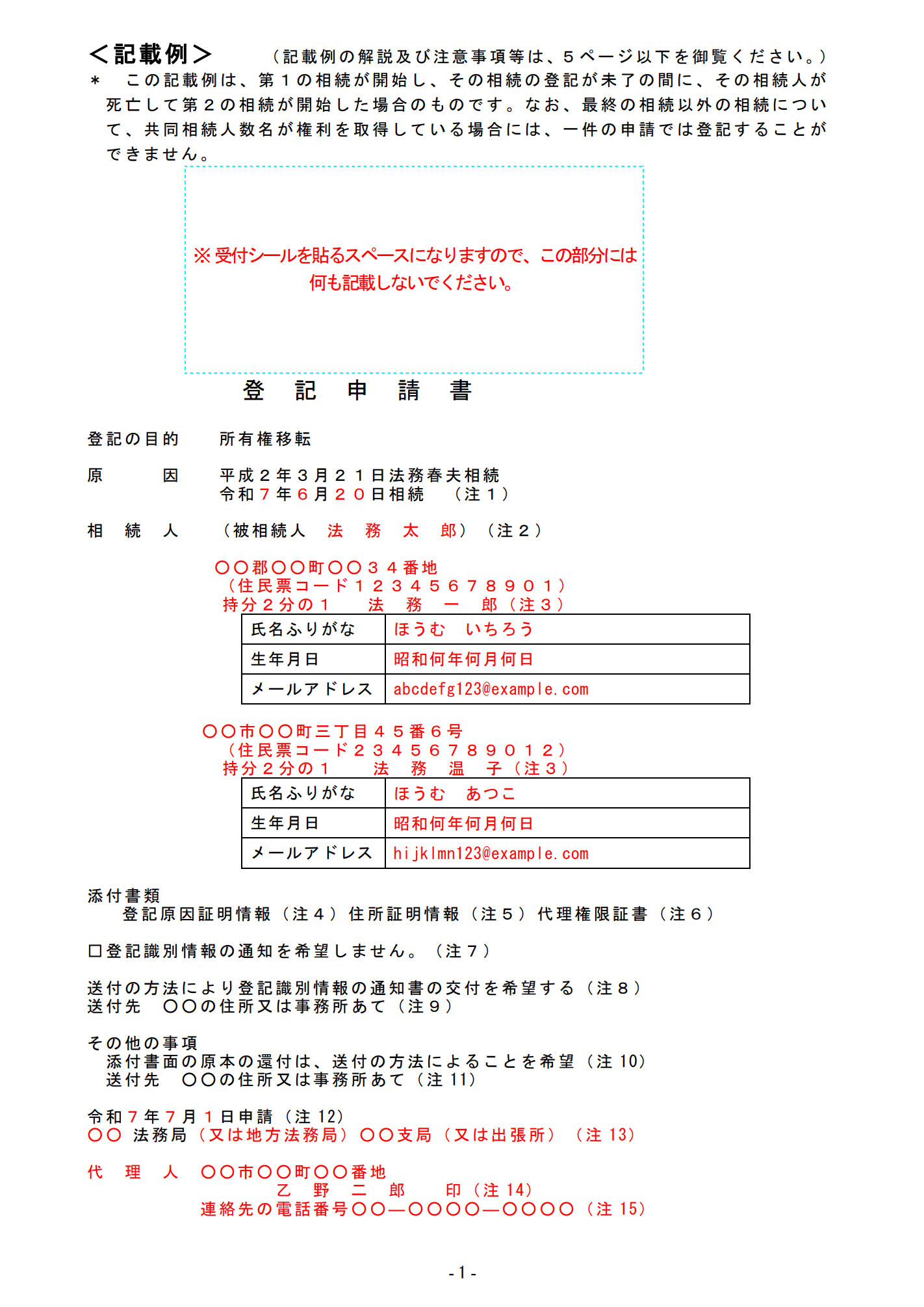 登記申請書の見本